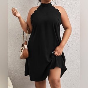 Plus size black scalloped dress